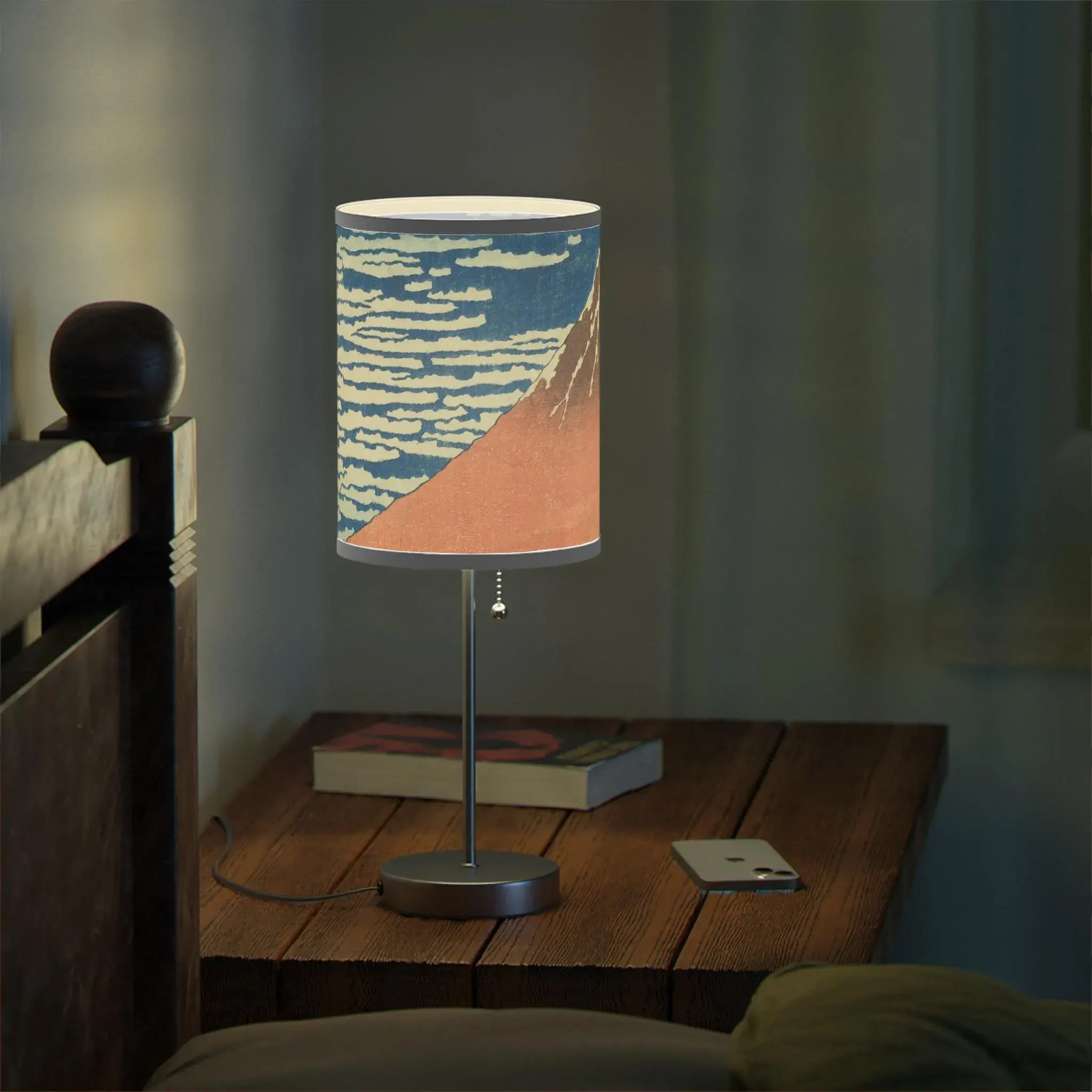Red Fuji Table Lamp - Katsushika Hokusai Japanese Woodblock Art - Ukiyo-e Mount Fuji Print Light for Zen Japandi Interior Home Decor