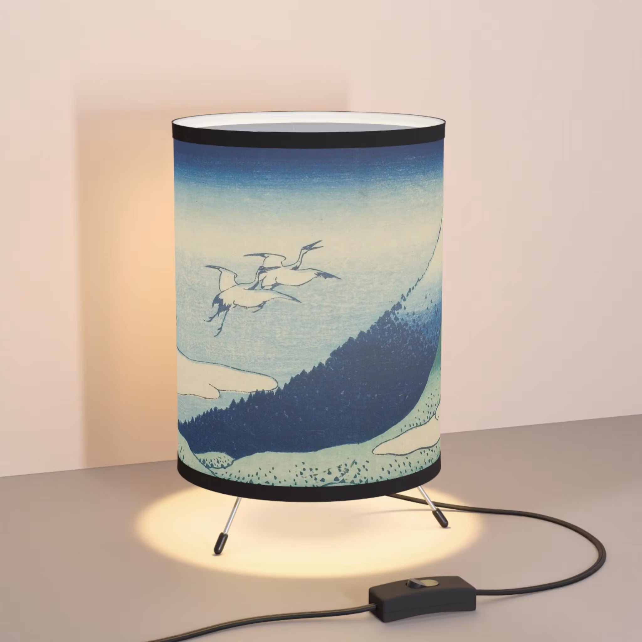 Umezawa Marsh Tripod Lamp - Japanese Ukiyo-e Light Featuring Katsushika Hokusai's Fuji Landscape for Japandi Zen Interiors & Cultural Gifts