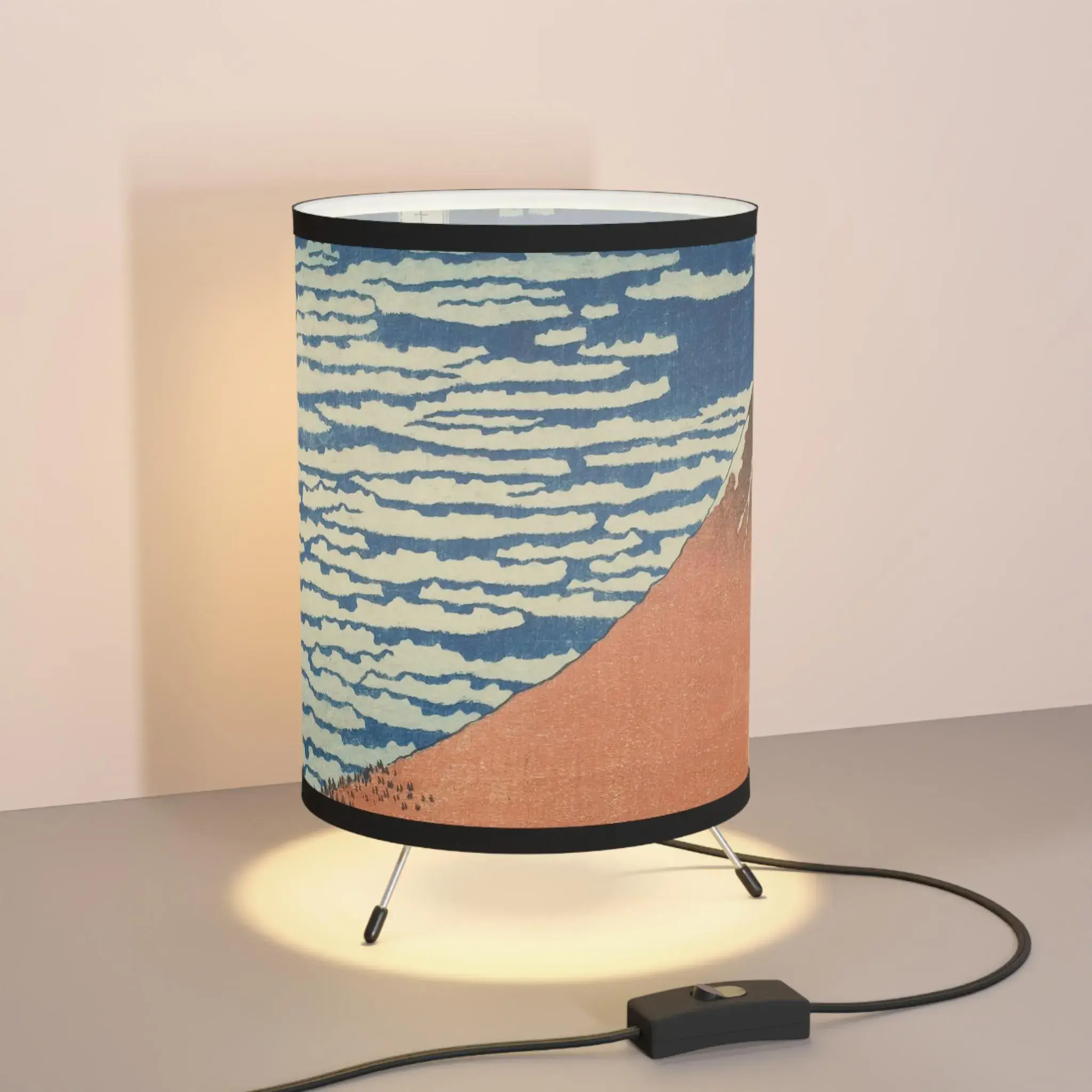 Red Fuji Tripod Lamp | Ukiyo-e Print by Hokusai | Iconic Japanese Light for Zen Japandi Interiors & Art Collectors